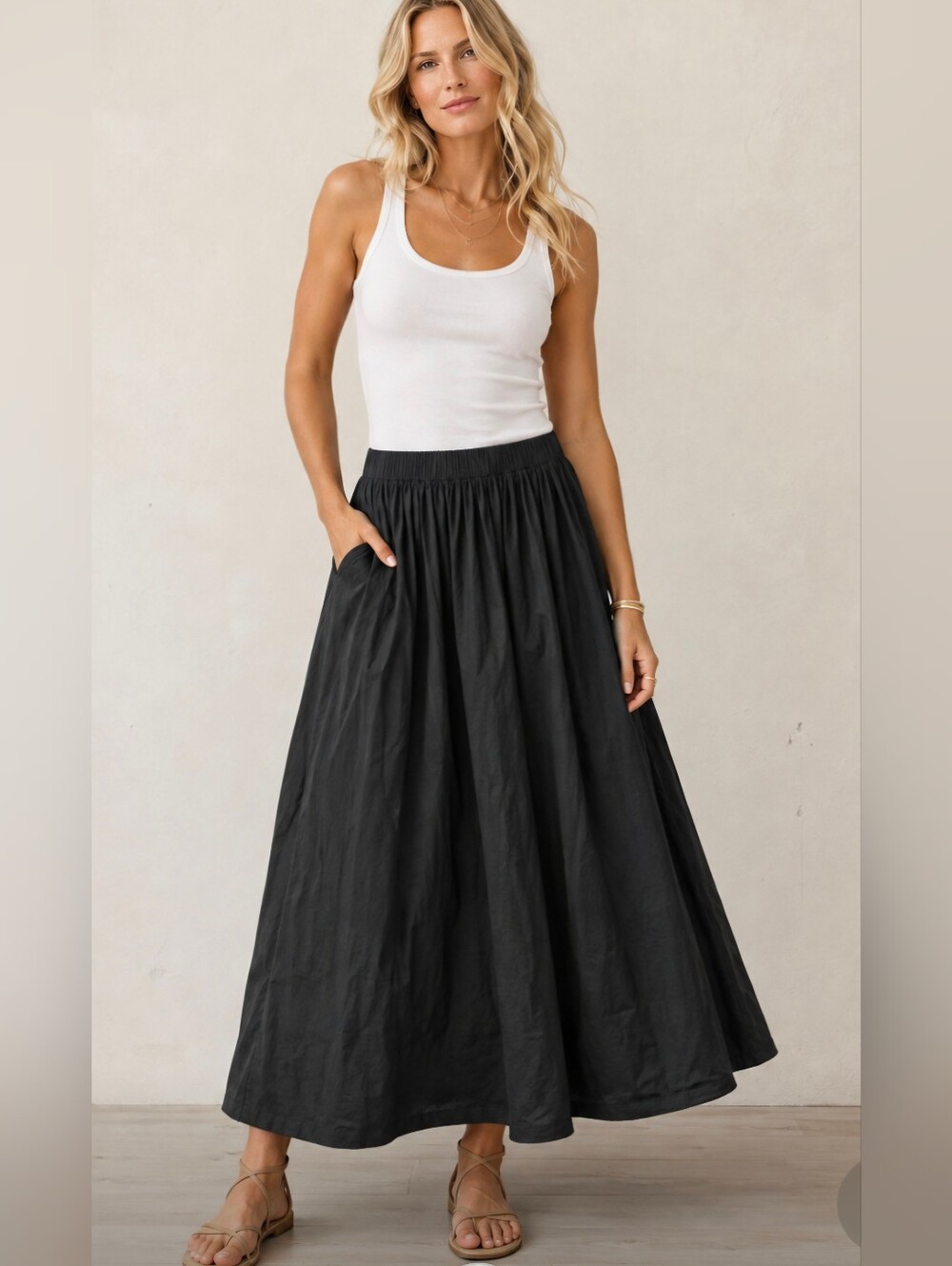 Kori Black Elastic-Waist Maxi Skirt Size L